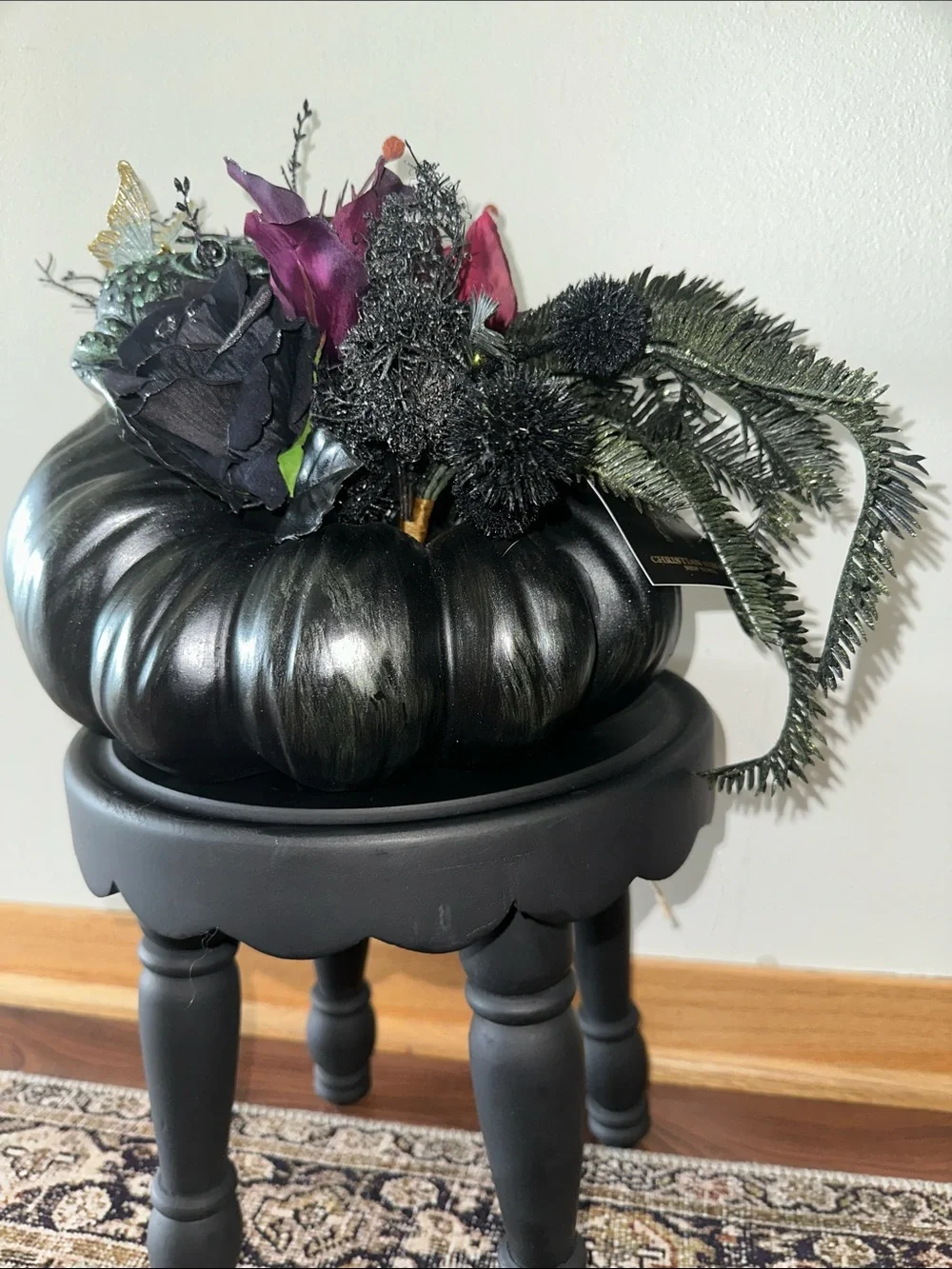 Halloween Black Decorative Pumpkin toad with butterfly Floral Arrangement